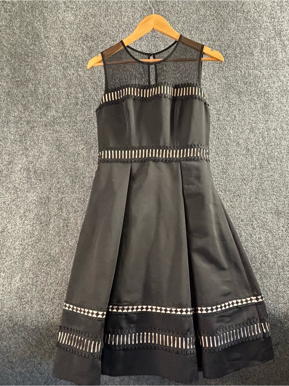 Eliza J Black Dress Fit Flare Knee Length Sheer Top Romantic Formal Classic